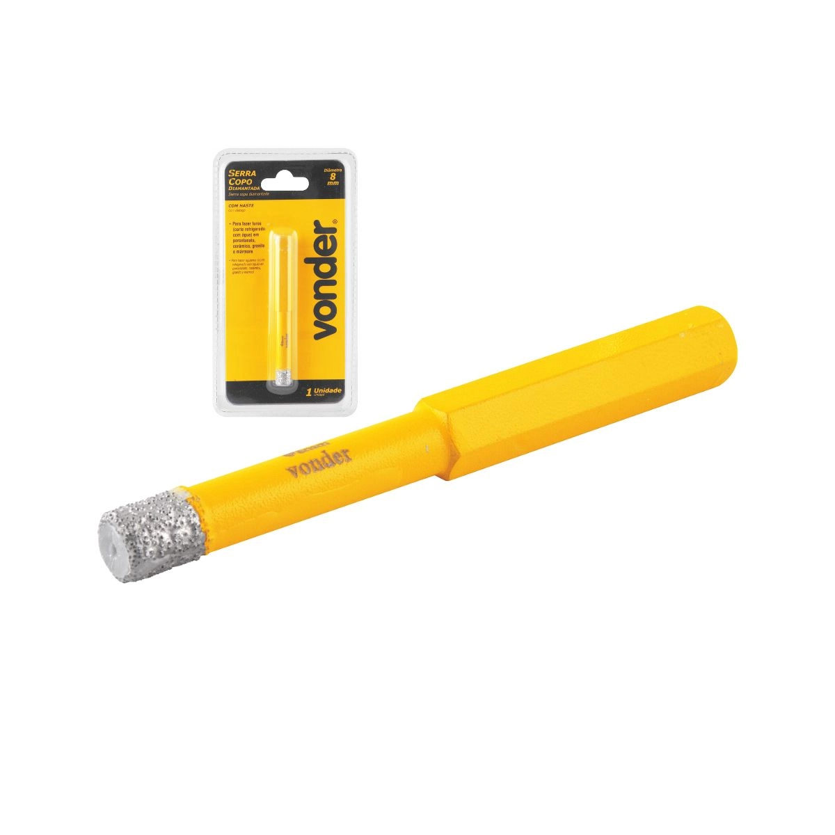 Serra copo diamantada 8mm refrigerada com haste VONDER Serra copo diamantada 8mm refrigerada com haste VONDER