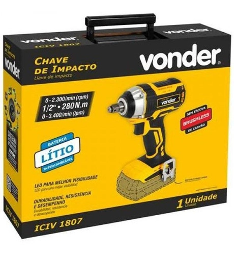 Chave de impacto bateria intercambiável 18V encaixe de 1/2" sem bateria e sem carregador ICIV1807 VONDER