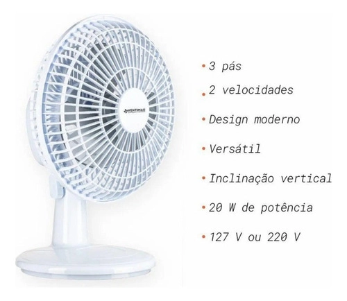 Ventilador Mini Turbo 20CM BRANCO/PRATA Ventimais Ventilador Mini Turbo 20CM BRANCO/PRATA Ventimais