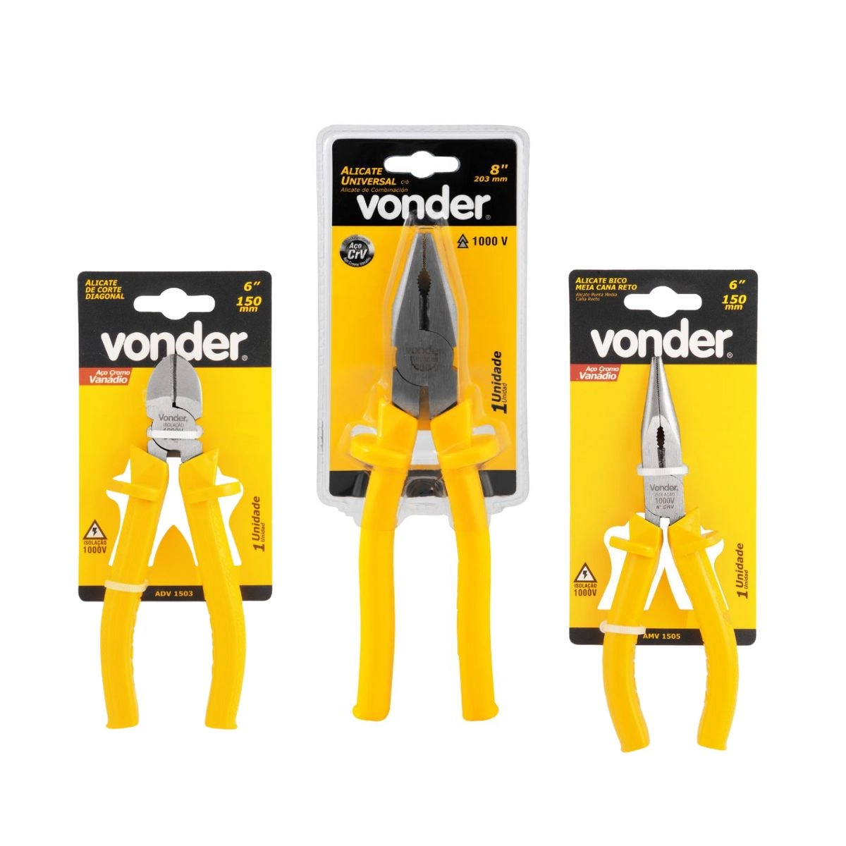 Kit 3 Alicates, Universal e Meia Cana Reto e de Corte VONDER