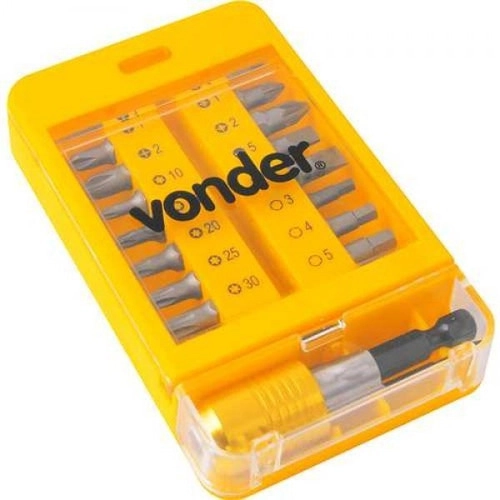 Jogo de bits/ponteiras com 15 peças encaixe sextavado 1/4" com engate rápido VONDER Jogo de bits/ponteiras com 15 peças encaixe sextavado 1/4" com engate rápido VONDER