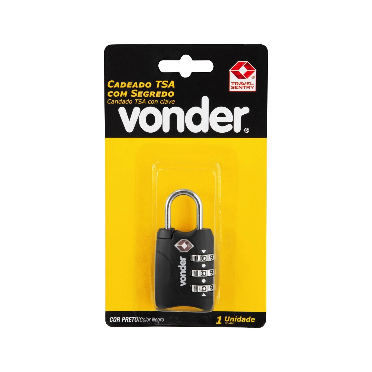 Cadeado TSA com segredo 3 algarismos preto VONDER Cadeado TSA com segredo 3 algarismos preto VONDER