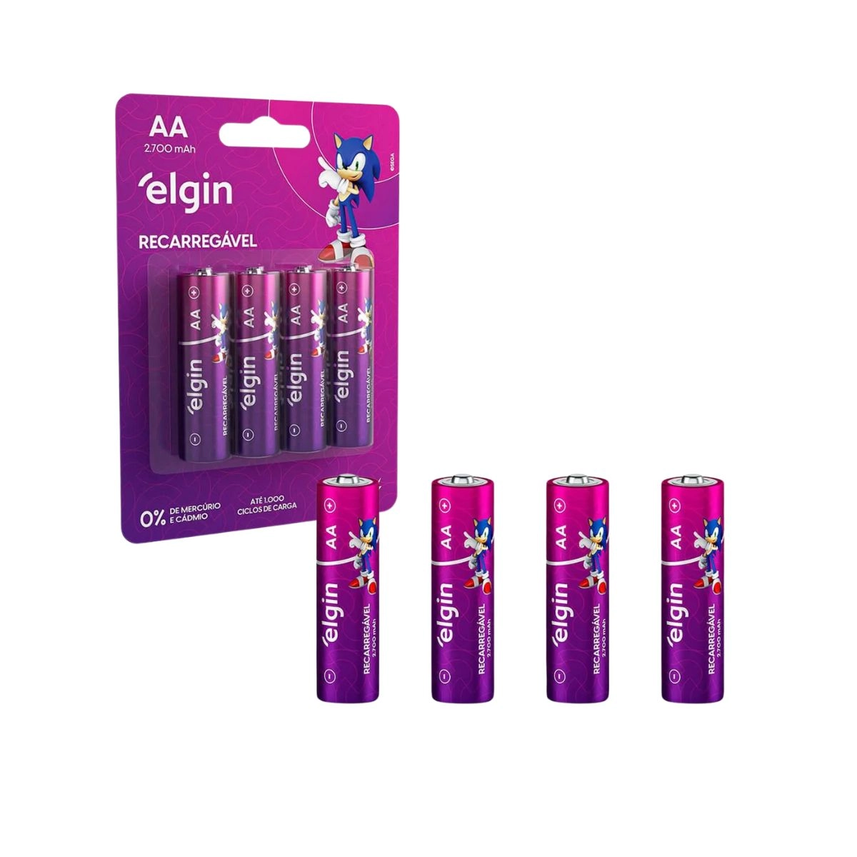 Pilhas Recarregável AA 2700mAh Blisters 4pçs Elgin