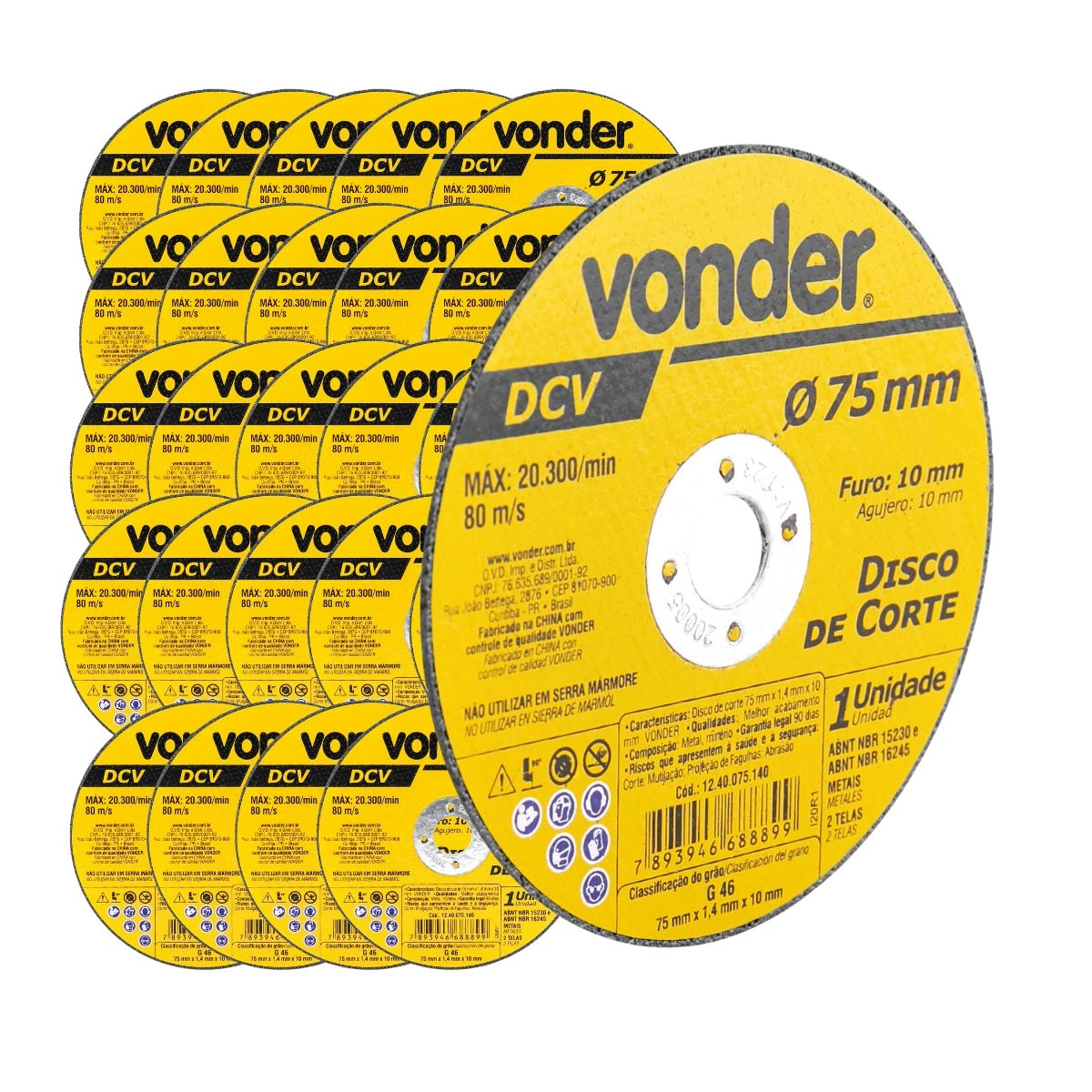 Kit 25 Discos de corte 75mmx1,4mmx10mm DCV VONDER