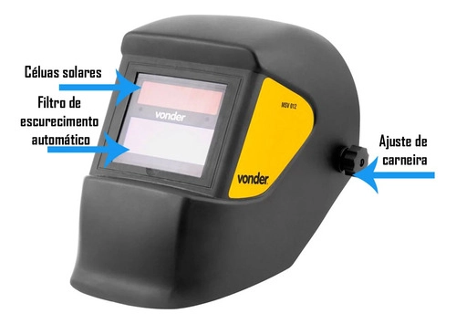 Máscara para solda com escurecimento automático tonalidade 12 MSV012 VONDER Máscara para solda com escurecimento automático tonalidade 12 MSV012 VONDER