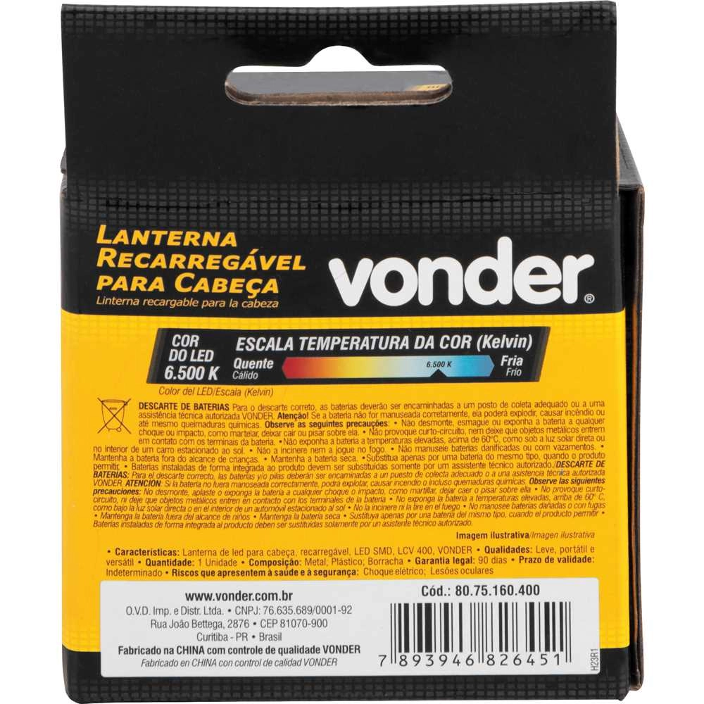 Lanterna para cabeça recarregável LED SMD LCV400 Vonder