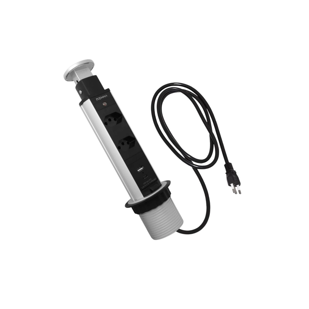 Torre de 2 Tomadas e 1 USB e 1 USB Tipo C Renna  Torre de 2 Tomadas e 1 USB e 1 USB Tipo C Renna