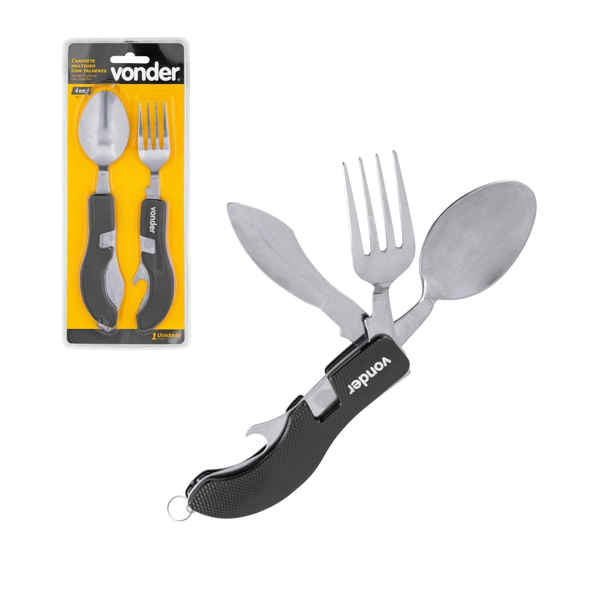 Canivete multiuso em aço inox com talheres 4 em 1 VONDER Canivete multiuso em aço inox com talheres 4 em 1 VONDER