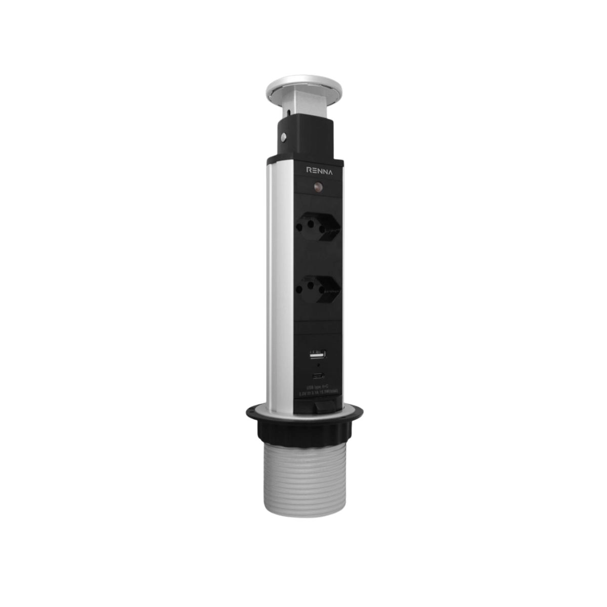 Torre de 2 Tomadas e 1 USB e 1 USB Tipo C Renna  Torre de 2 Tomadas e 1 USB e 1 USB Tipo C Renna