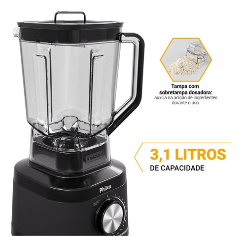 Liquidificador 12 velocidades 1500W 3,1L PLQ15A 110V Philco Liquidificador 12 velocidades 1500W 3,1L PLQ15A 110V Philco