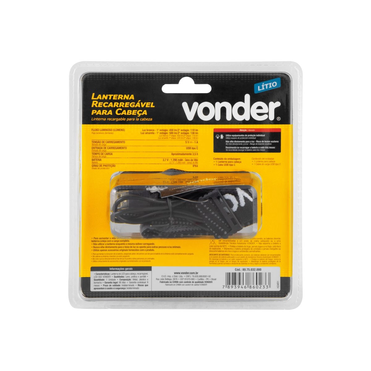 Lanterna de LED para cabeça recarregável LCV032 VONDER Lanterna de LED para cabeça recarregável LCV032 VONDER