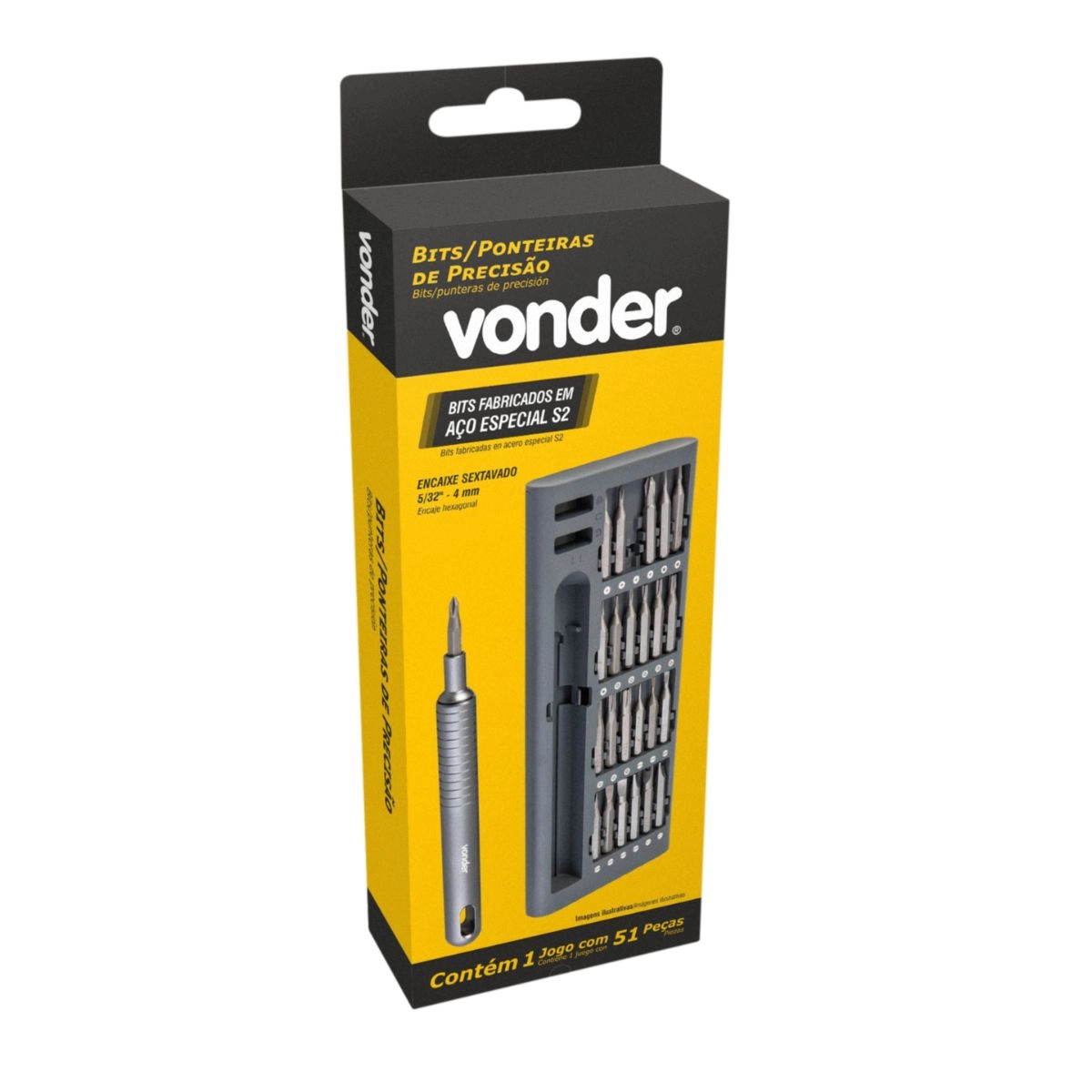 Jogo de bits/ponteiras de precisão c/ 51peças de 4mm VONDER Jogo de bits/ponteiras de precisão c/ 51peças de 4mm VONDER