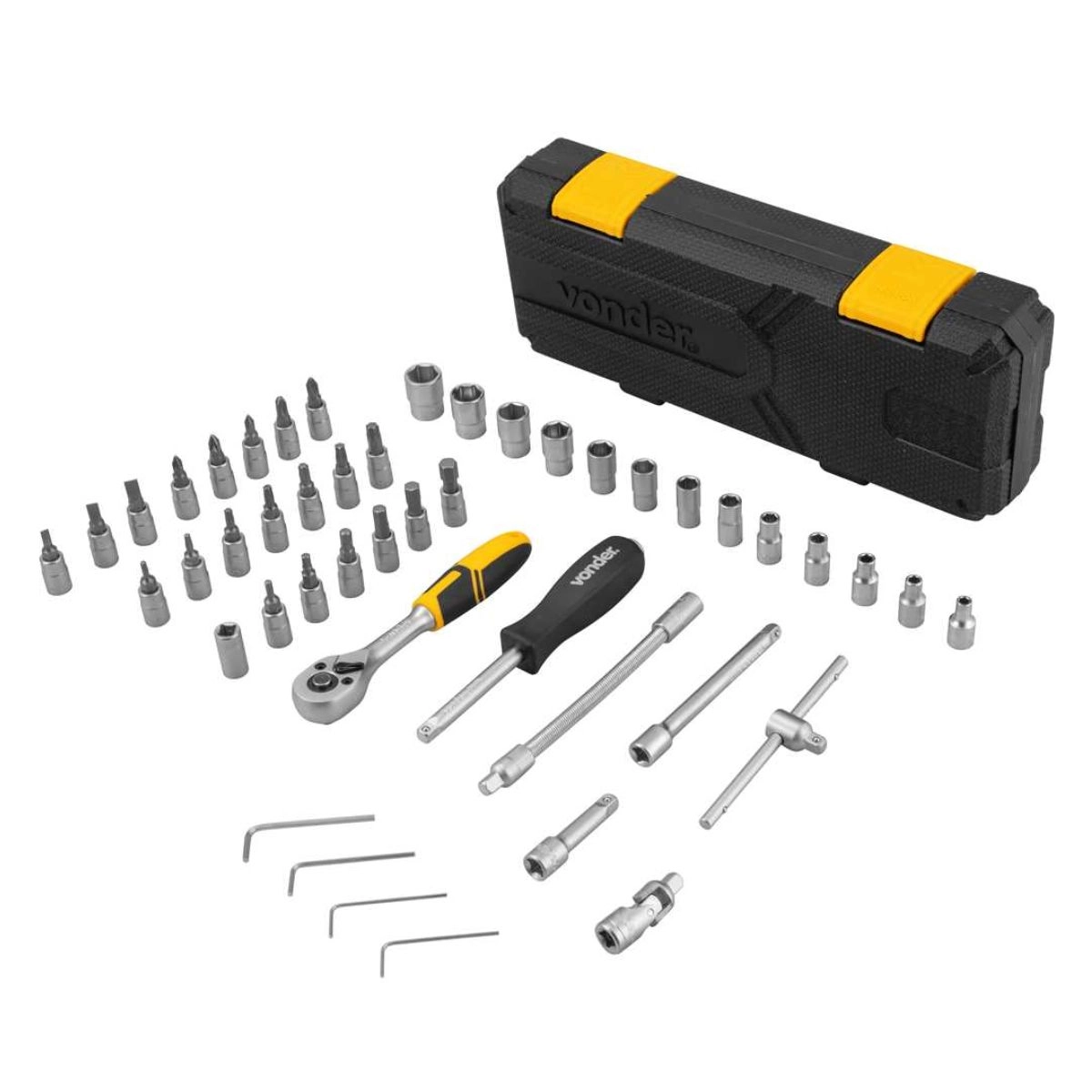 Jogo de soquetes sextavados ponteiras c/catraca 46pçs VONDER