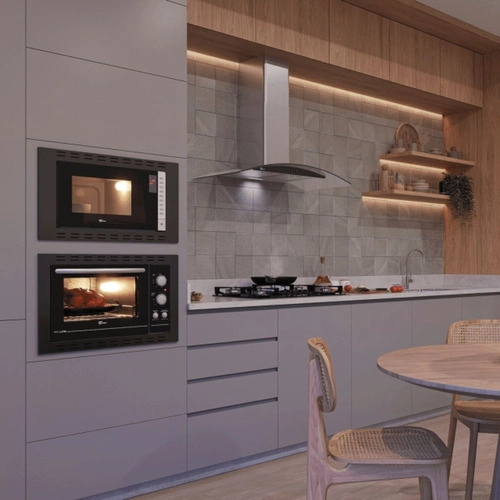 Microondas De Embutir Fit Line Moldura Preta 25 Litros Fischer