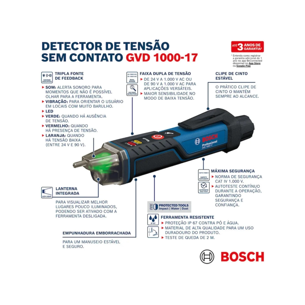 Detector de Tensão sem contato 2 pilhas GVD1000-17 BOSCH
