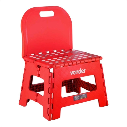 Banqueta plástica dobrável vermelha altura 220 mm com encosto VONDER