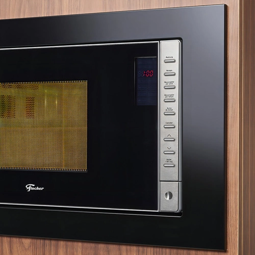 Microondas De Embutir Fit Line Moldura Preta 25 Litros Fischer