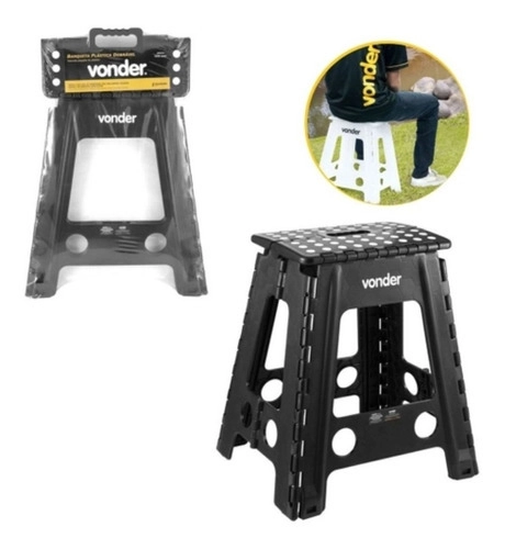 Banqueta plástica dobrável preta altura 450 mm VONDER Banqueta plástica dobrável preta altura 450 mm VONDER