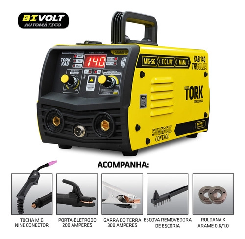 Maquina Inversora de Solda TORK KAB140 MMA + MIG-SG + TIG LIFT Bivolt Maquina Inversora de Solda TORK KAB140 MMA + MIG-SG + TIG LIFT Bivolt