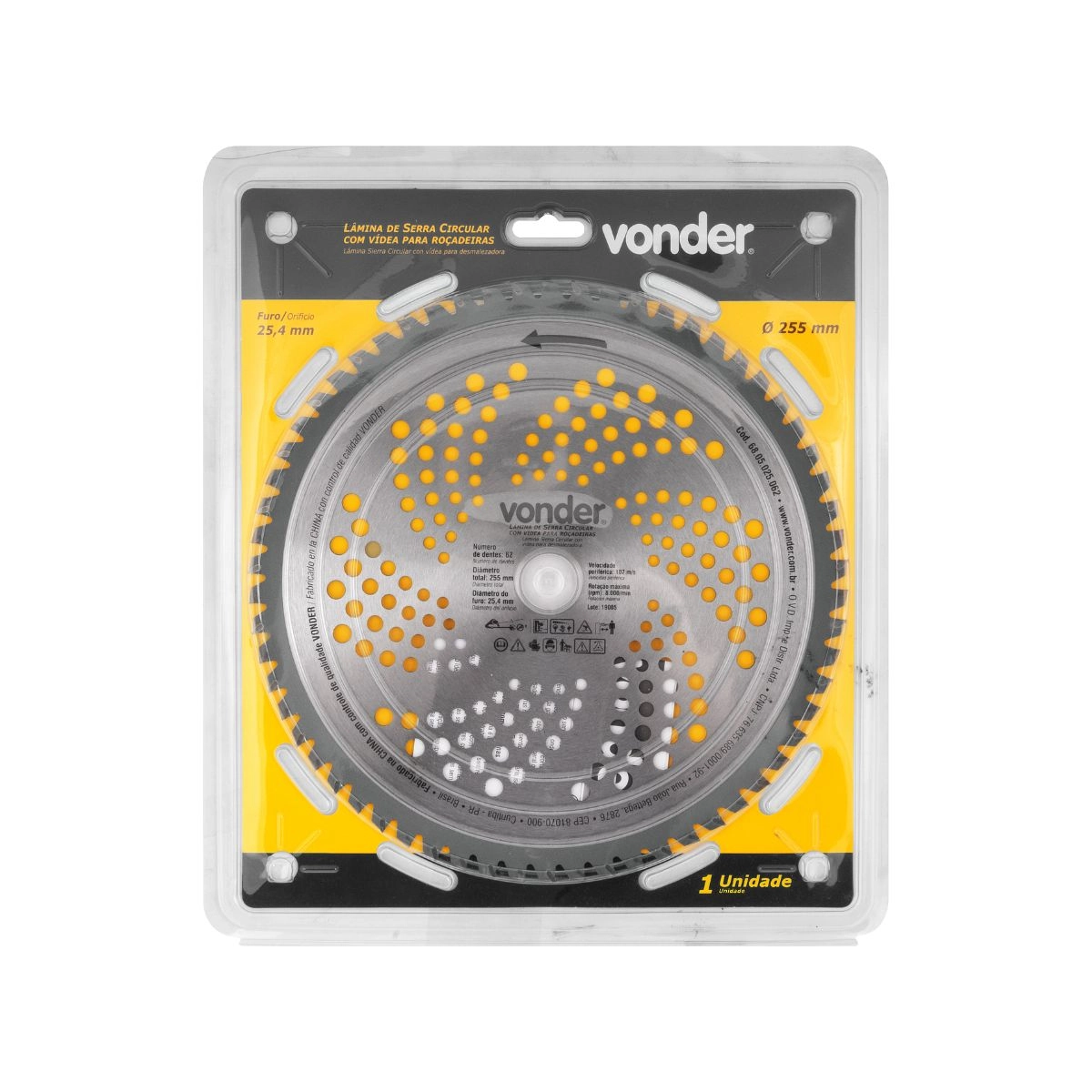 Lâmina circular com vídea 255mmx25,4mm 62 dentes VONDER Lâmina circular com vídea 255mmx25,4mm 62 dentes VONDER