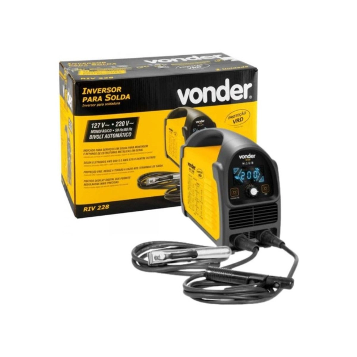 Maquina Inversora Solda RIV228 Bivolt + 2 Esquadros VONDER Maquina Inversora Solda RIV228 Bivolt + 2 Esquadros VONDER