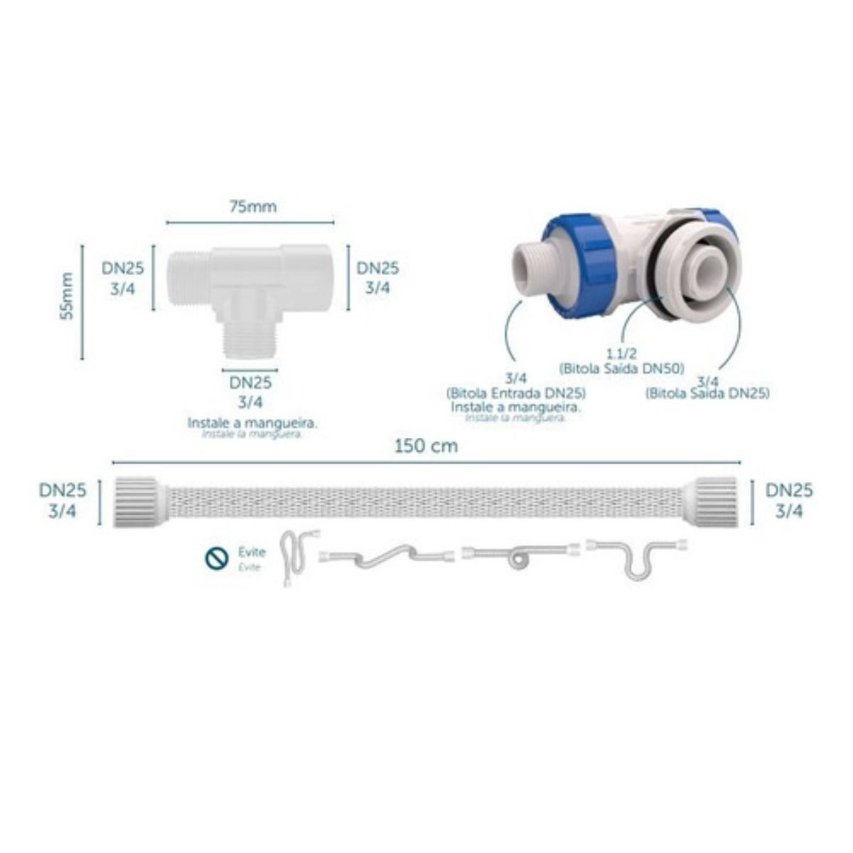 Kit 2 Válvula Duchão 3/4&quot; e 1.1/2&quot; para Caixa d&#039;água BLUKIT
