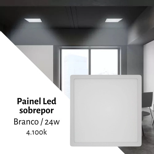 Kit 5 Painel Plafon Quadrado 28x28 Sobrepor Branco 24w Luz Neutra Blumenau Iluminação
