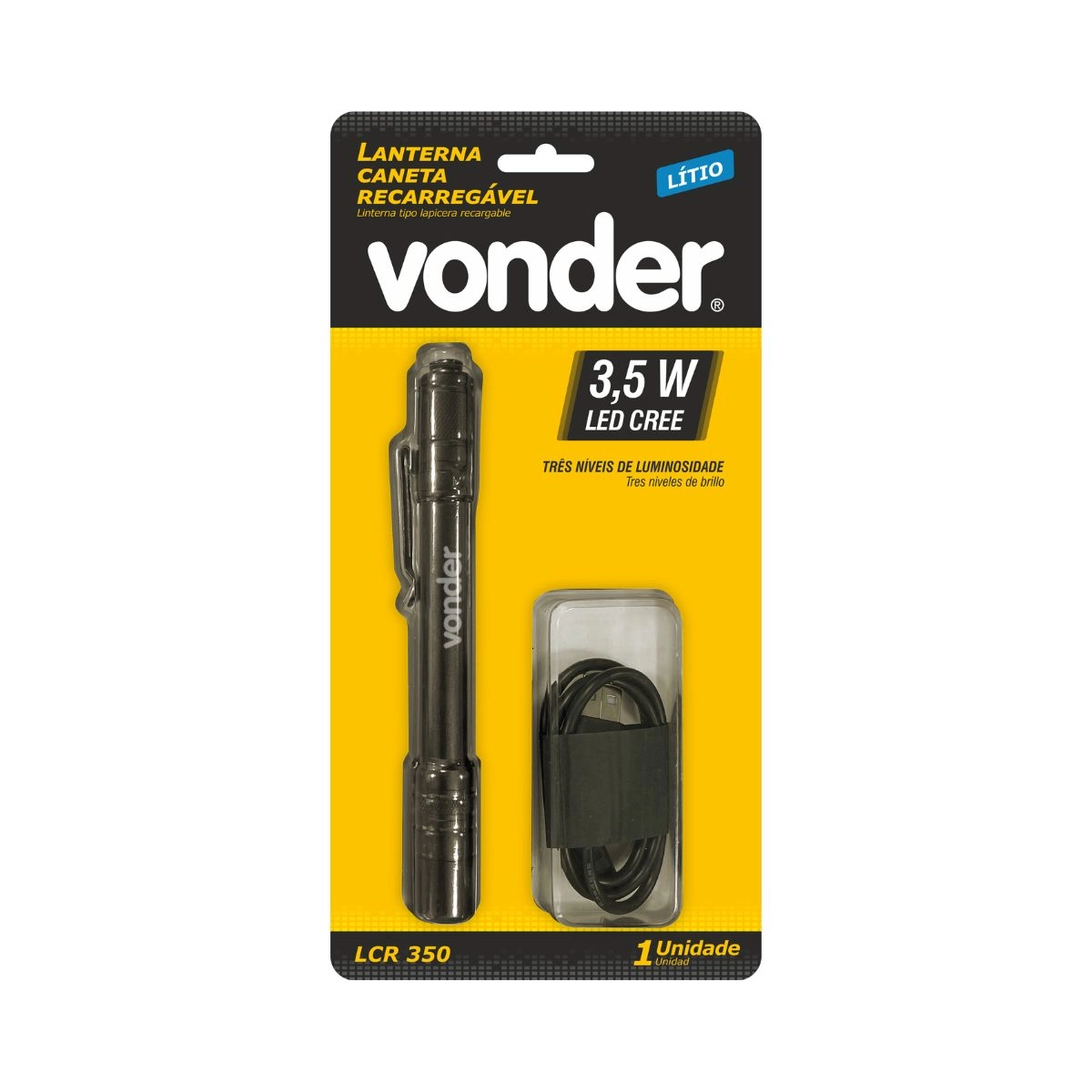 Lanterna caneta recarregável 3,5W LED CREE LCR350 VONDER 