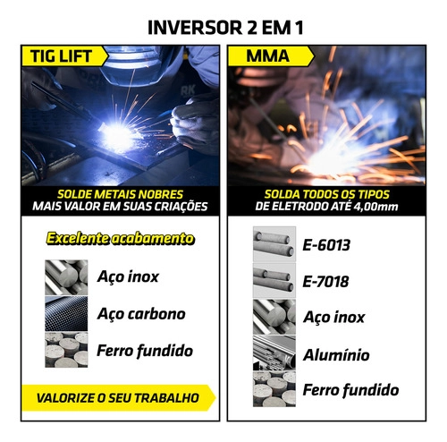 Maquina Inversora de Solda TORK KAB180 Micro MMA + TIG LIFT Bivolt Maquina Inversora de Solda TORK KAB180 Micro MMA + TIG LIFT Bivolt